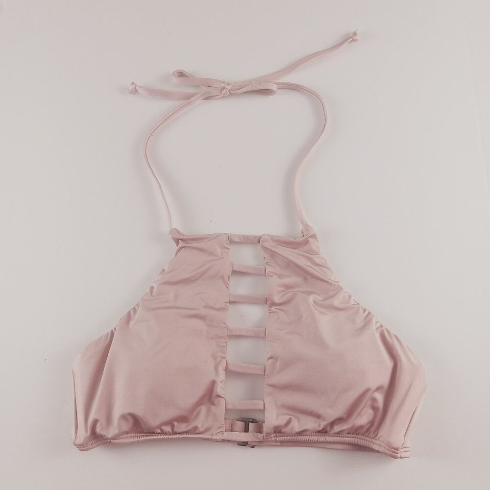The Bikini Lab Strappy High Neck Bikini Top Women's Size Small Blush Pink Swim